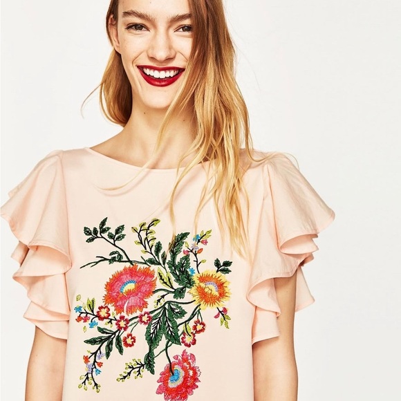 Zara Peach Colour Ruffled Sheath Mini Dress - Picture 2 of 6